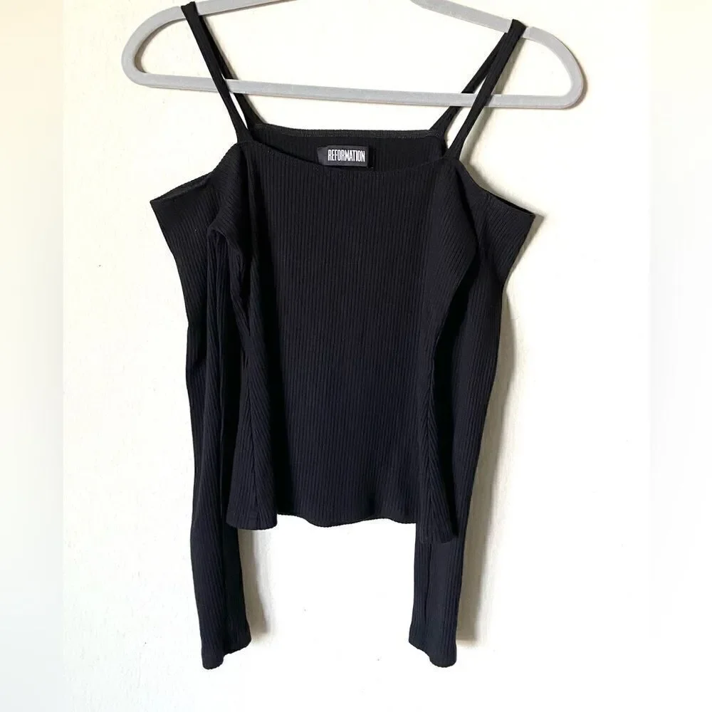 Reformation Black Crop Top Stretch Ribbed Size S